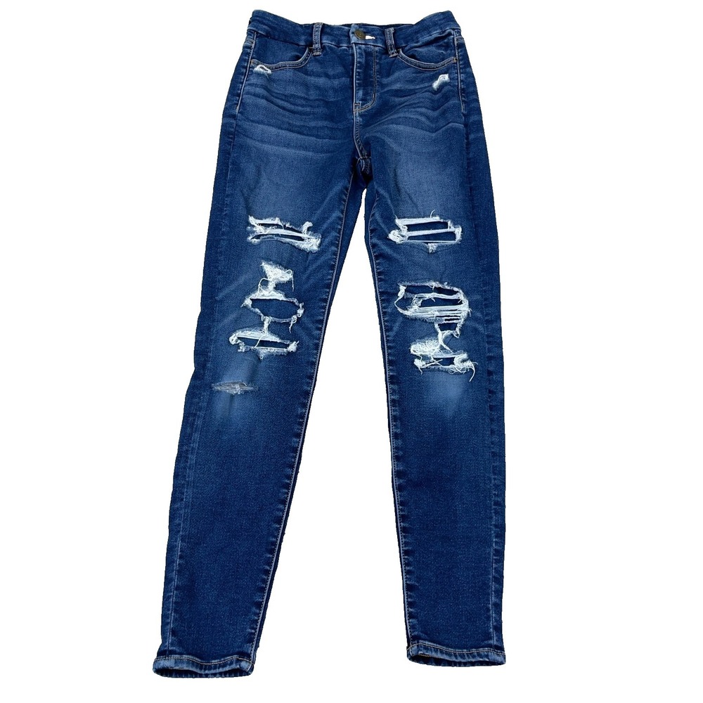 American Eagle Jeans Women 4 Curvy High Rise Jegging Stretch Distressed Holes